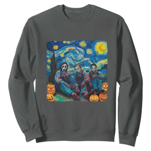 Halloween Sweatshirt Scary Murderers Starry Night Pumpkin Vincent Van Gogh TS11 Dark Heather Print Your Wear