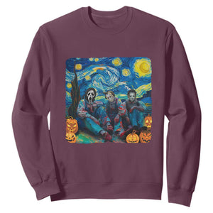 Halloween Sweatshirt Scary Murderers Starry Night Pumpkin Vincent Van Gogh TS11 Maroon Print Your Wear