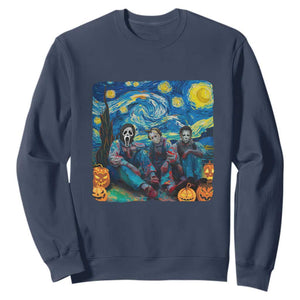 Halloween Sweatshirt Scary Murderers Starry Night Pumpkin Vincent Van Gogh TS11 Navy Print Your Wear