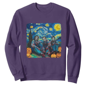 Halloween Sweatshirt Scary Murderers Starry Night Pumpkin Vincent Van Gogh TS11 Purple Print Your Wear