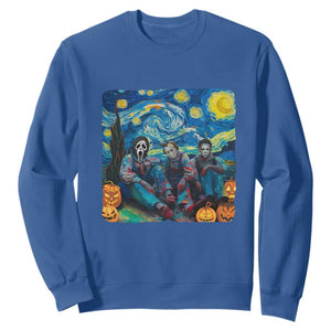 Halloween Sweatshirt Scary Murderers Starry Night Pumpkin Vincent Van Gogh TS11 Royal Blue Print Your Wear