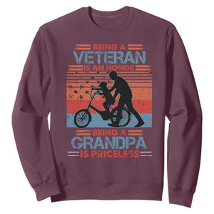 Veteran Grandpa Sweatshirt Being A Veteran Is An Honor Being A Grandpa Is Priceless TS11 Maroon Print Your Wear