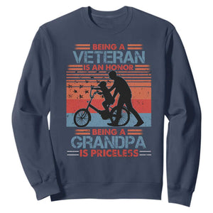 Veteran Grandpa Sweatshirt Being A Veteran Is An Honor Being A Grandpa Is Priceless TS11 Navy Print Your Wear