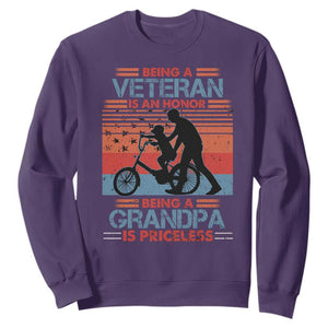 Veteran Grandpa Sweatshirt Being A Veteran Is An Honor Being A Grandpa Is Priceless TS11 Purple Print Your Wear