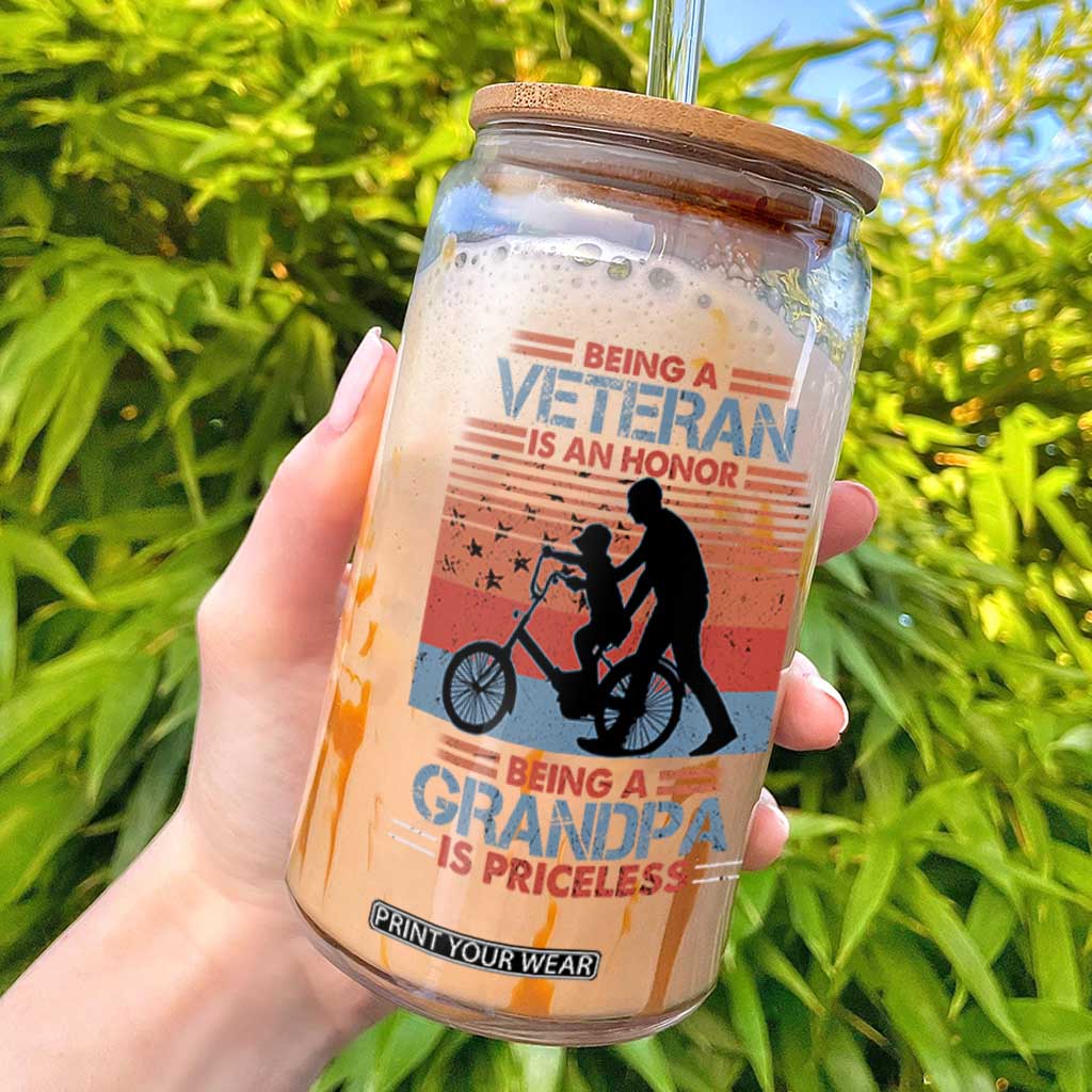 Veteran Grandpa Glass Can Being A Veteran Is An Honor Being A Grandpa Is Priceless TS11 Black Print Your Wear