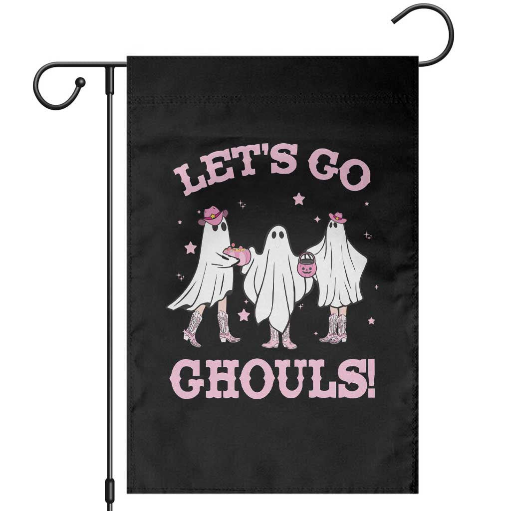 Funny Halloween Garden Flag Let's Go Ghouls Cowgirl Western Ghost TS11 Black Print Your Wear