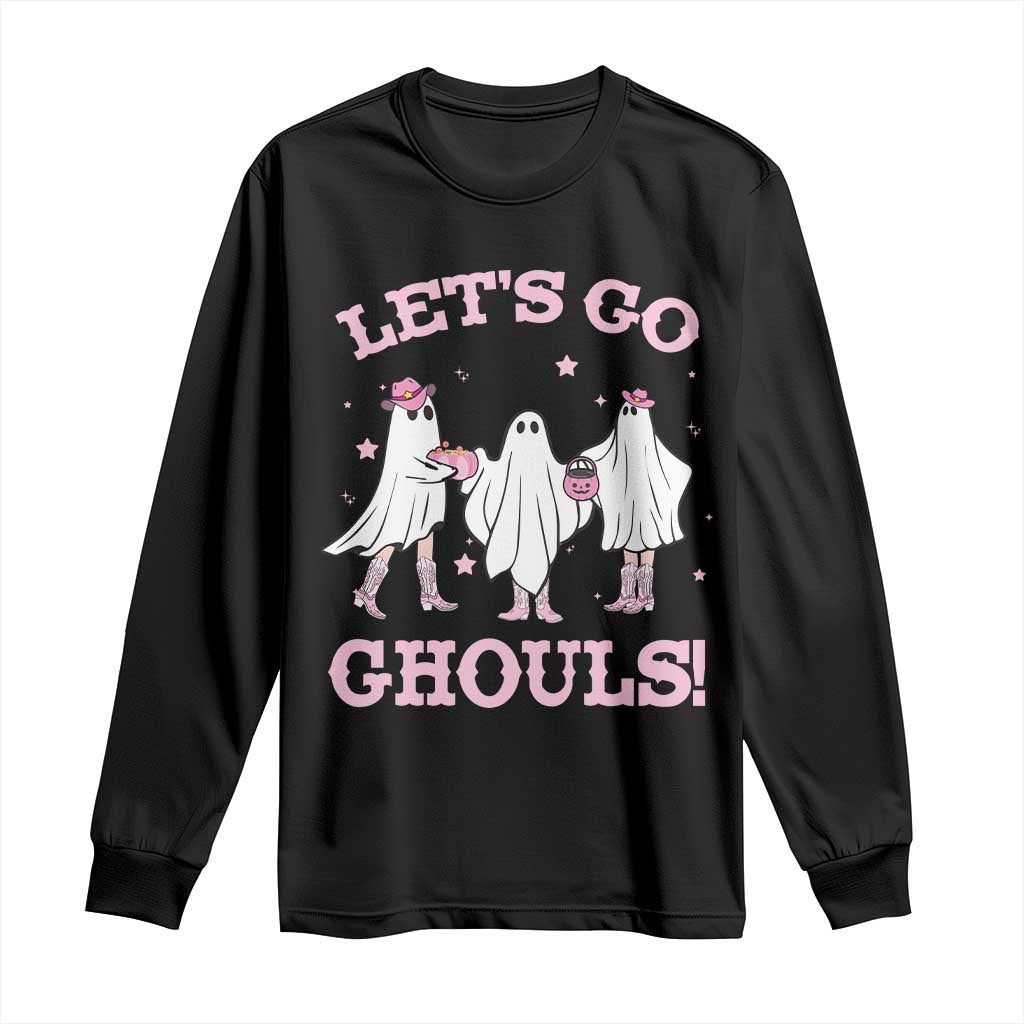 Funny Halloween Long Sleeve Shirt Let's Go Ghouls Cowgirl Western Ghost TS11 Black Print Your Wear