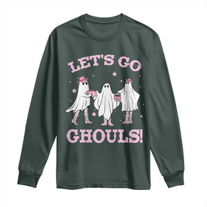 Funny Halloween Long Sleeve Shirt Let's Go Ghouls Cowgirl Western Ghost TS11 Dark Forest Green Print Your Wear