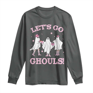 Funny Halloween Long Sleeve Shirt Let's Go Ghouls Cowgirl Western Ghost TS11 Dark Heather Print Your Wear