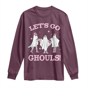 Funny Halloween Long Sleeve Shirt Let's Go Ghouls Cowgirl Western Ghost TS11 Maroon Print Your Wear