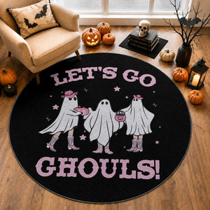 Funny Halloween Round Rug Let's Go Ghouls Cowgirl Western Ghost
