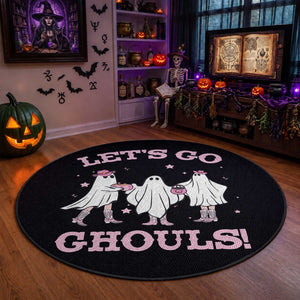 Funny Halloween Round Rug Let's Go Ghouls Cowgirl Western Ghost