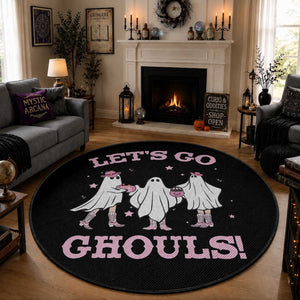 Funny Halloween Round Rug Let's Go Ghouls Cowgirl Western Ghost