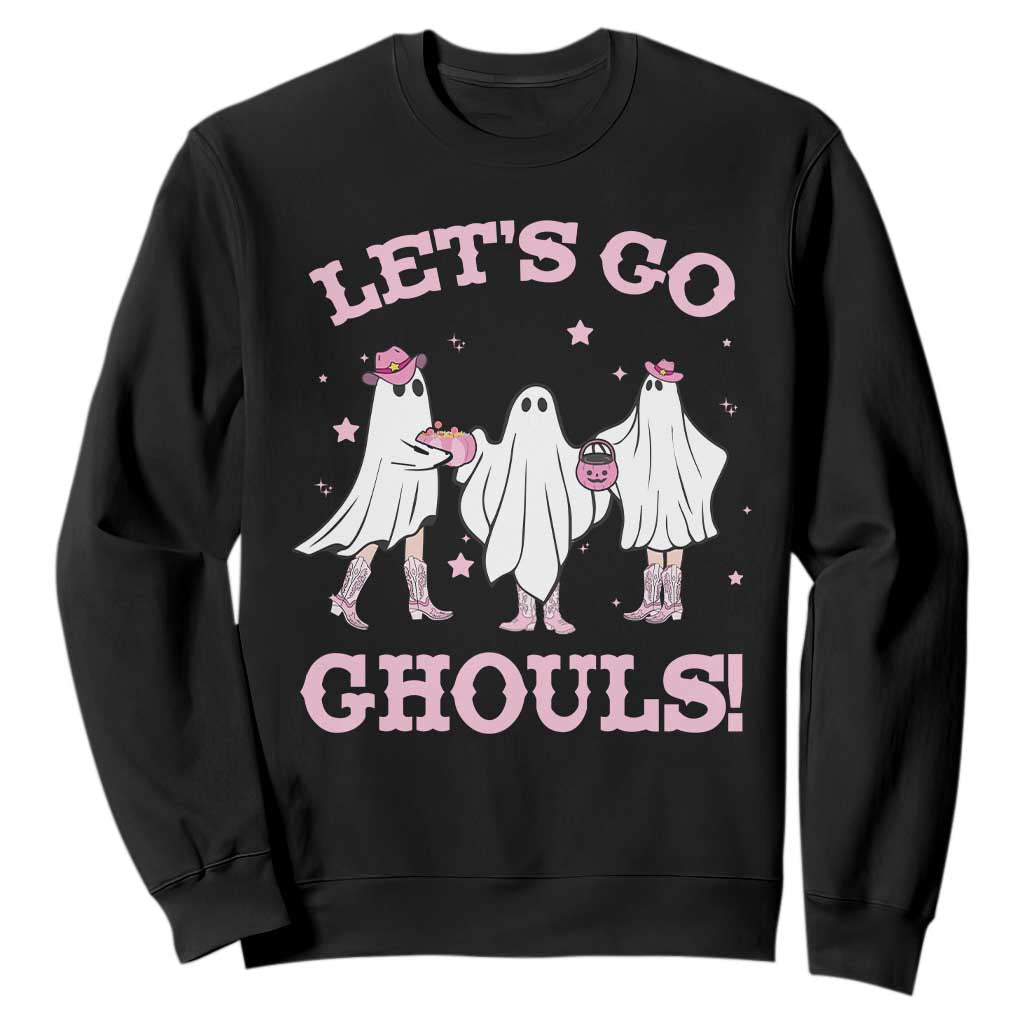 Funny Halloween Sweatshirt Let's Go Ghouls Cowgirl Western Ghost TS11 Black Print Your Wear