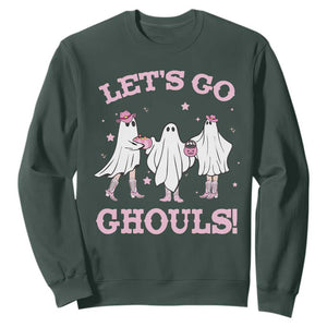 Funny Halloween Sweatshirt Let's Go Ghouls Cowgirl Western Ghost TS11 Dark Forest Green Print Your Wear