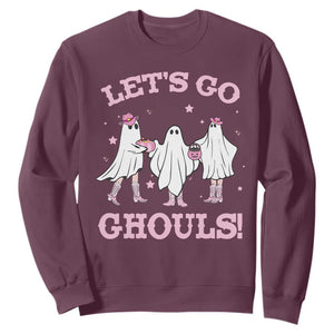 Funny Halloween Sweatshirt Let's Go Ghouls Cowgirl Western Ghost TS11 Maroon Print Your Wear