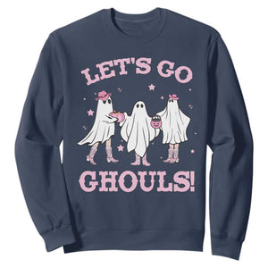 Funny Halloween Sweatshirt Let's Go Ghouls Cowgirl Western Ghost TS11 Navy Print Your Wear