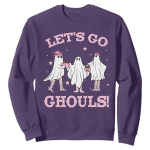 Funny Halloween Sweatshirt Let's Go Ghouls Cowgirl Western Ghost TS11 Purple Print Your Wear