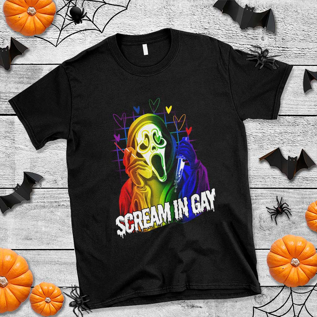 Halloween LGBT T Shirt Scream In Gay Ghost Murderer Rainbow TS11 Black Print Your Wear