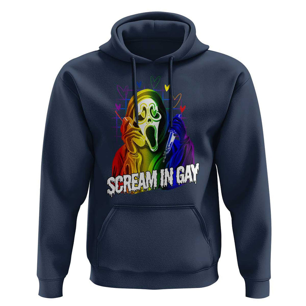 Halloween LGBT Hoodie Scream In Gay Ghost Murderer Rainbow TS11 Navy Print Your Wear