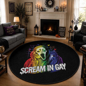 Halloween LGBT Round Rug Scream In Gay Ghost Murderer Rainbow
