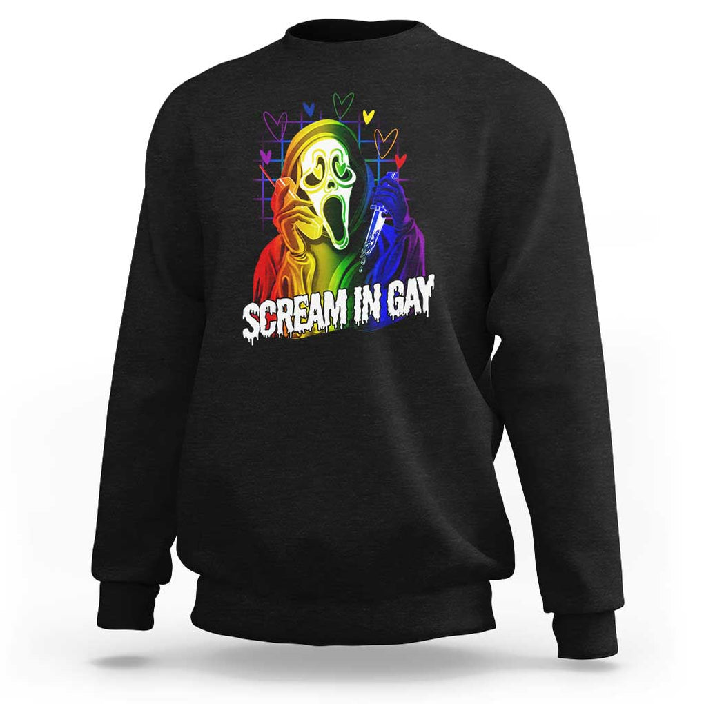 Halloween LGBT Sweatshirt Scream In Gay Ghost Murderer Rainbow TS11 Black Print Your Wear