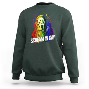 Halloween LGBT Sweatshirt Scream In Gay Ghost Murderer Rainbow TS11 Dark Forest Green Print Your Wear