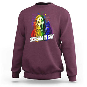 Halloween LGBT Sweatshirt Scream In Gay Ghost Murderer Rainbow TS11 Maroon Print Your Wear