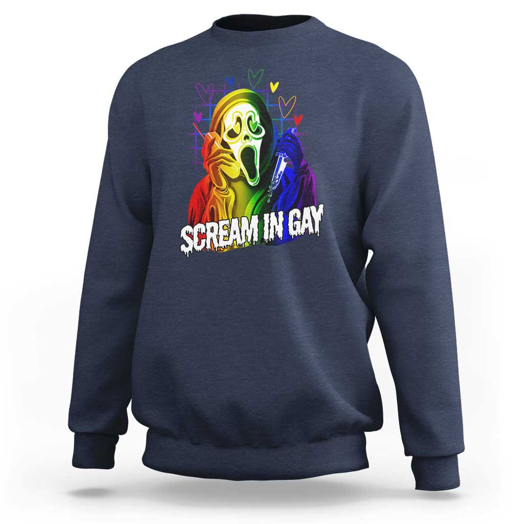 Halloween LGBT Sweatshirt Scream In Gay Ghost Murderer Rainbow TS11 Navy Print Your Wear