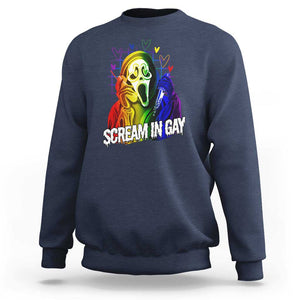 Halloween LGBT Sweatshirt Scream In Gay Ghost Murderer Rainbow TS11 Navy Print Your Wear