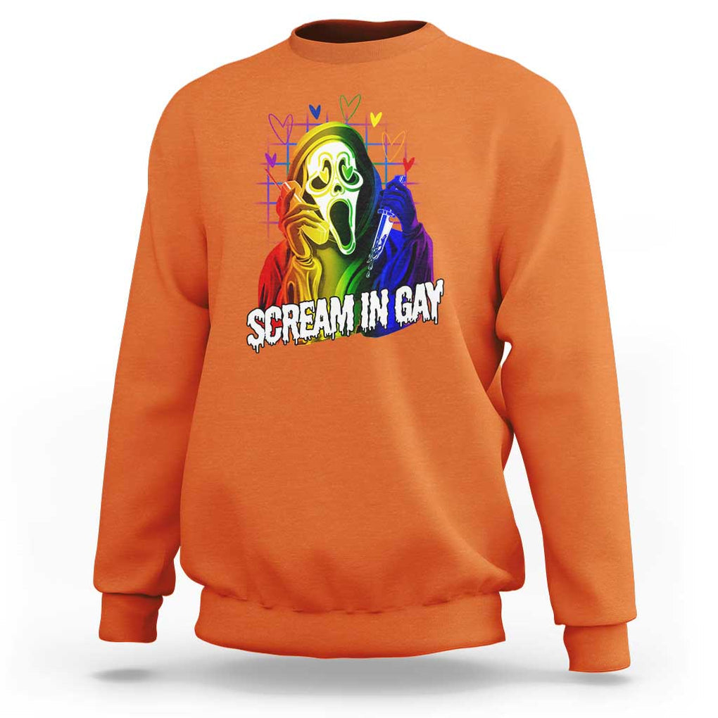 Halloween LGBT Sweatshirt Scream In Gay Ghost Murderer Rainbow TS11 Orange Print Your Wear