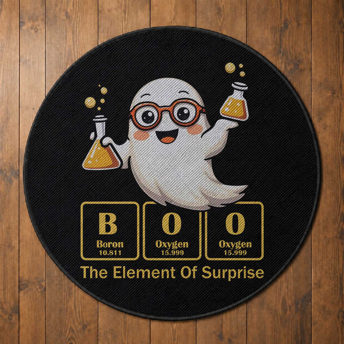 Halloween Chemistry Round Rug Boo The Element Of Surprise Ghost Nerd