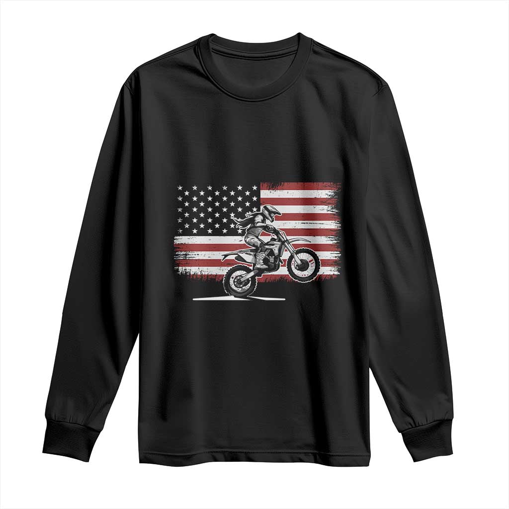 Dirt Bike Woman Rider Long Sleeve Shirt American Flag Motocross Biker TS11 Black Print Your Wear