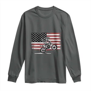 Dirt Bike Woman Rider Long Sleeve Shirt American Flag Motocross Biker TS11 Dark Heather Print Your Wear