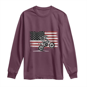 Dirt Bike Woman Rider Long Sleeve Shirt American Flag Motocross Biker TS11 Maroon Print Your Wear