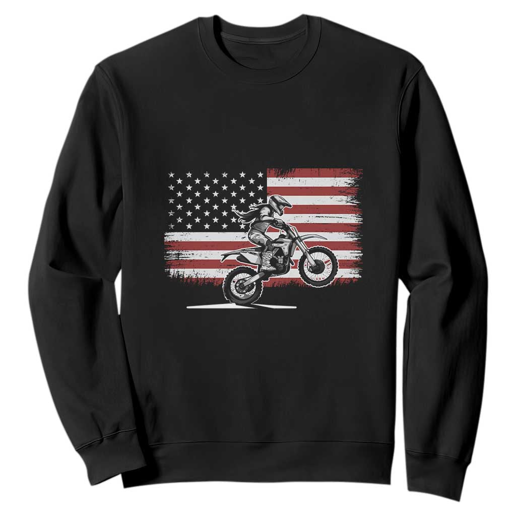 Dirt Bike Woman Rider Sweatshirt American Flag Motocross Biker TS11 Black Print Your Wear