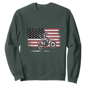 Dirt Bike Woman Rider Sweatshirt American Flag Motocross Biker TS11 Dark Forest Green Print Your Wear