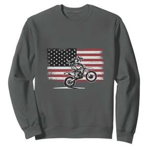 Dirt Bike Woman Rider Sweatshirt American Flag Motocross Biker TS11 Dark Heather Print Your Wear