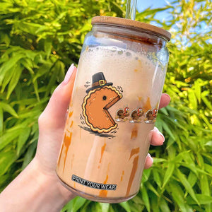 Funny Thanksgiving Pumpkin Pie Eating Turkey Video Game Lover Glass Can