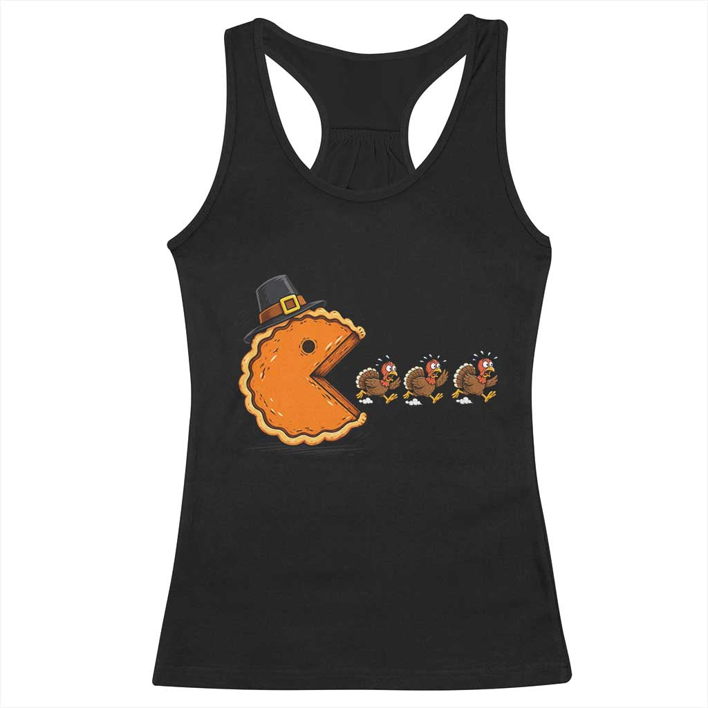 Funny Thanksgiving Pumpkin Pie Eating Turkey Video Game Lover Racerback Tank Top