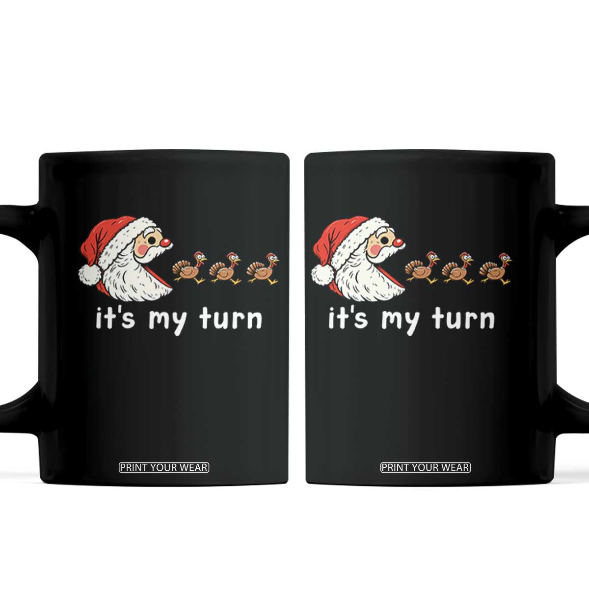 Funny Christmas Thanksgiving Gamer Coffee Mug It Is My Turn Santa Eating Turkey