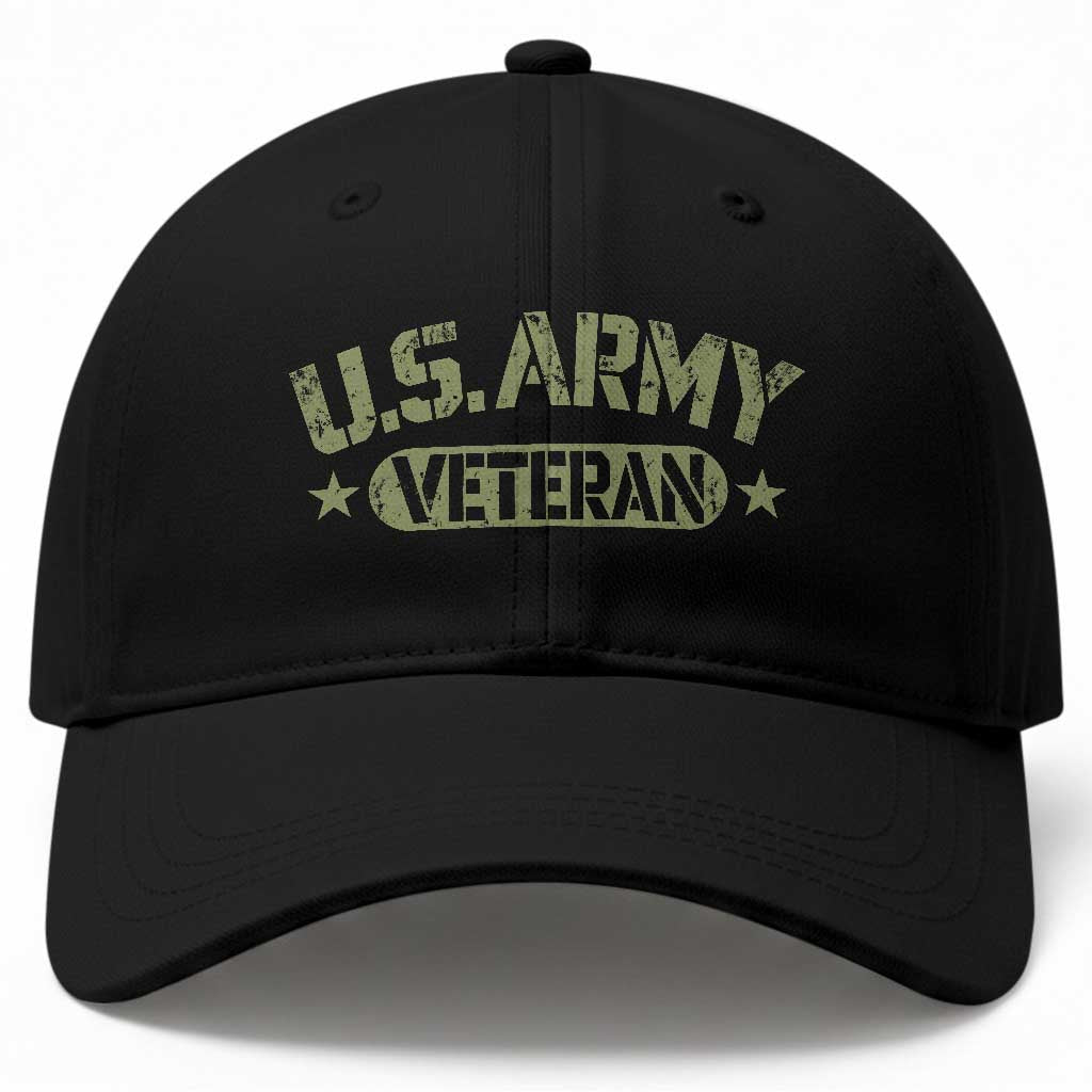 US Army Veteran Baseball Cap Retired Military Vintage Stencil Stars Graphic