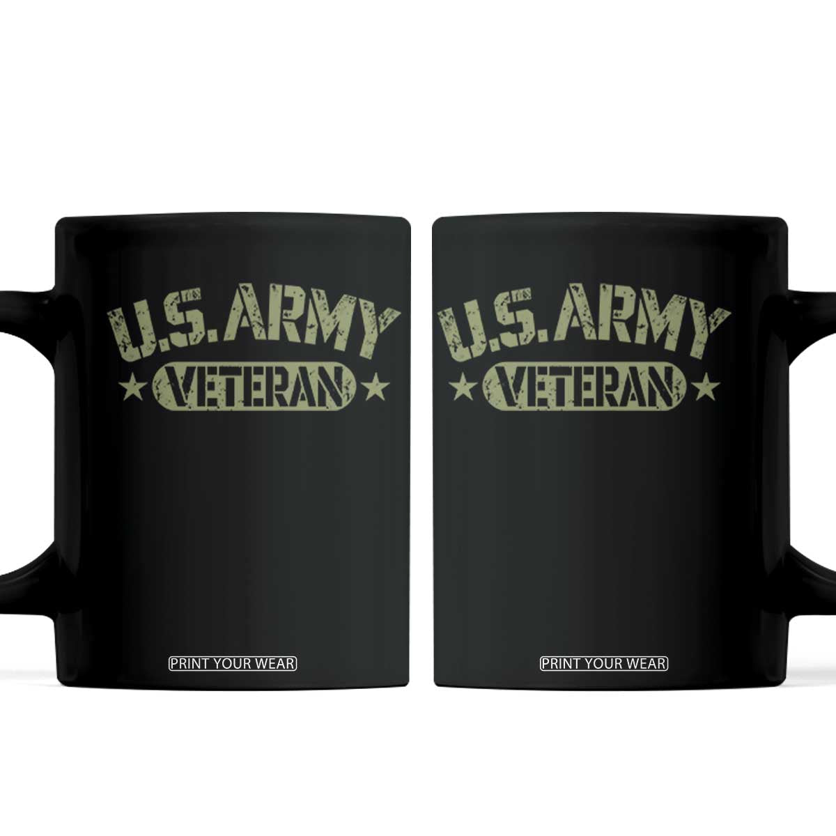 US Army Veteran Coffee Mug Retired Military Vintage Stencil Stars Graphic