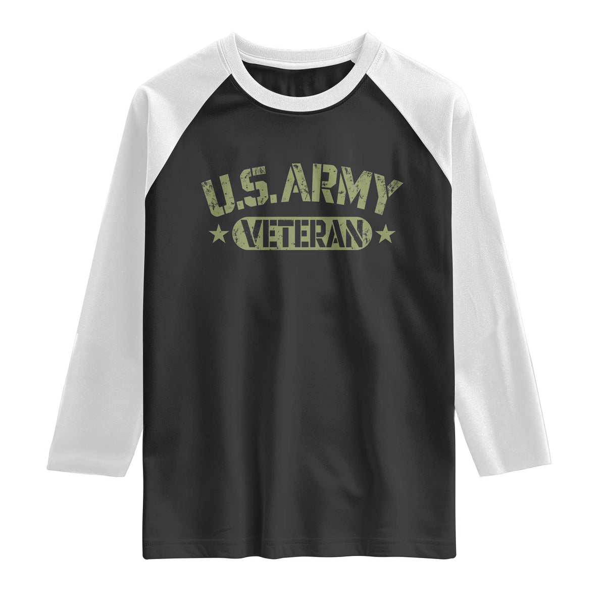 US Army Veteran Raglan Shirt Retired Military Vintage Stencil Stars Graphic