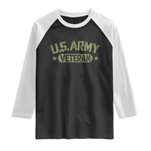US Army Veteran Raglan Shirt Retired Military Vintage Stencil Stars Graphic