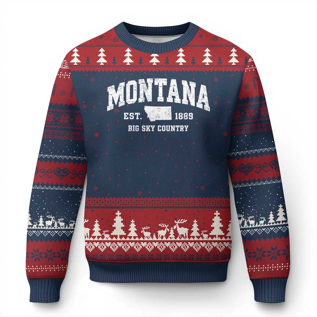 Montana Big Sky Country Ugly Christmas Sweater MT Vintage Athletic Style