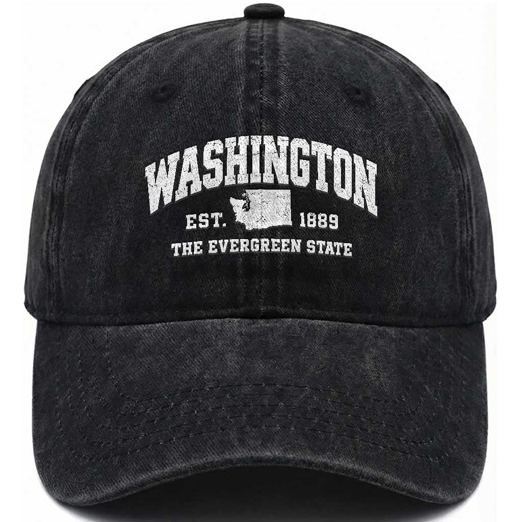 Washington The Evergreen State PNW Vintage Pride Washed Cotton Baseball Cap
