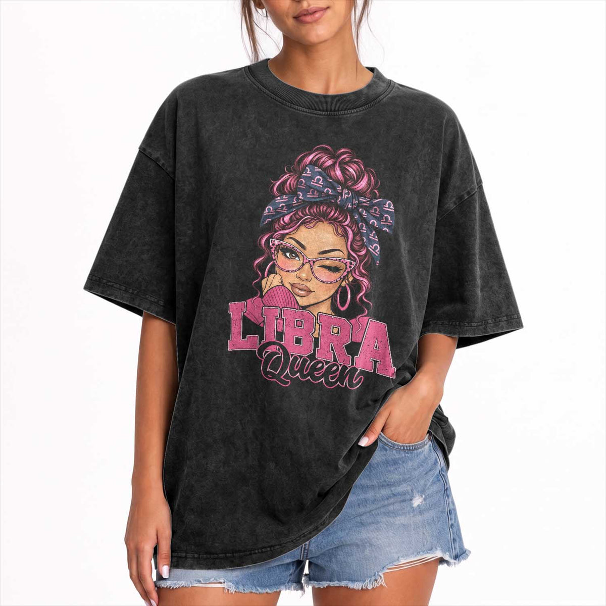 Libra Queen Washed Cotton T-Shirt October Birthdays Zodiac Astrology Horoscope Gift