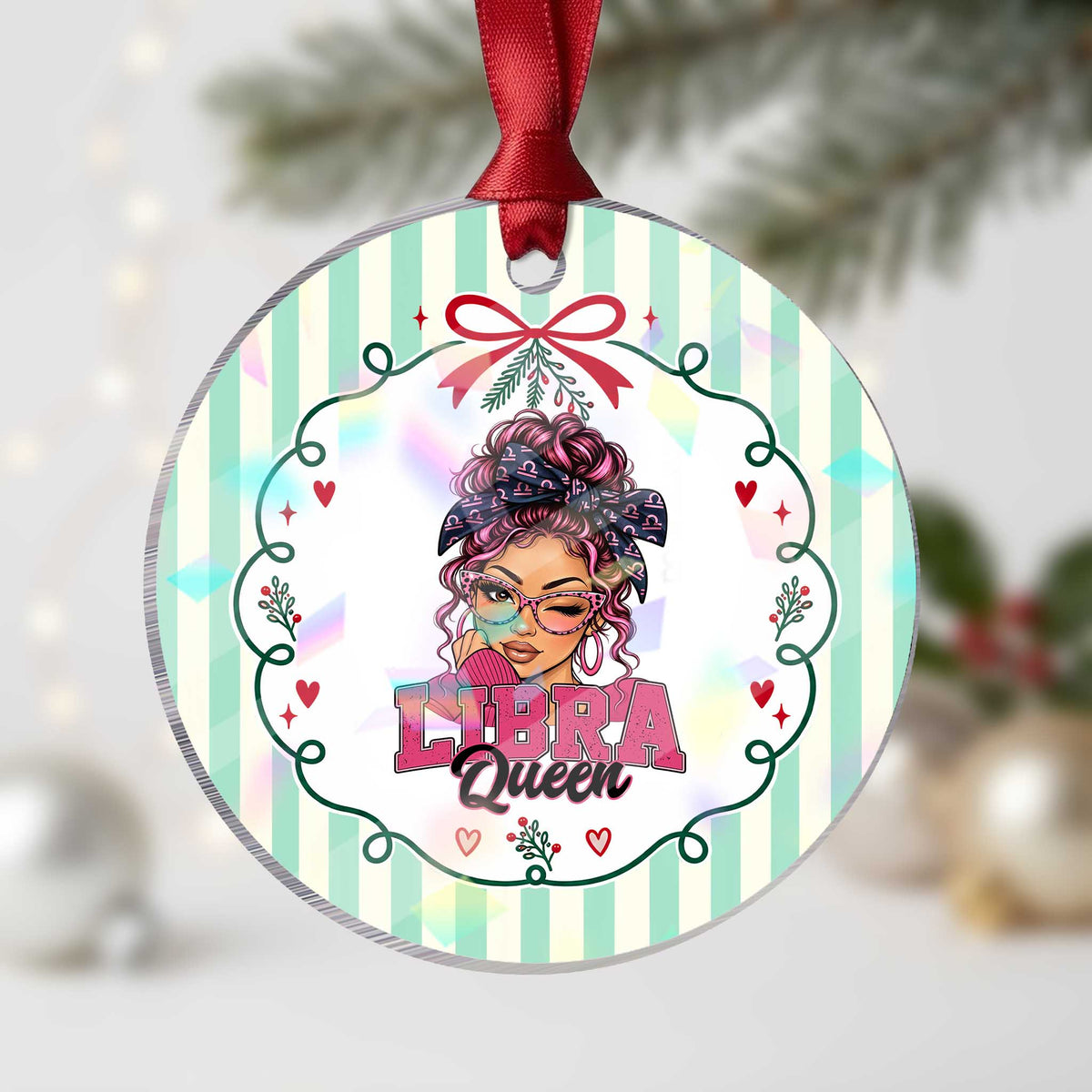 Libra Queen Holographic Acrylic Ornament October Birthdays Zodiac Astrology Horoscope Gift