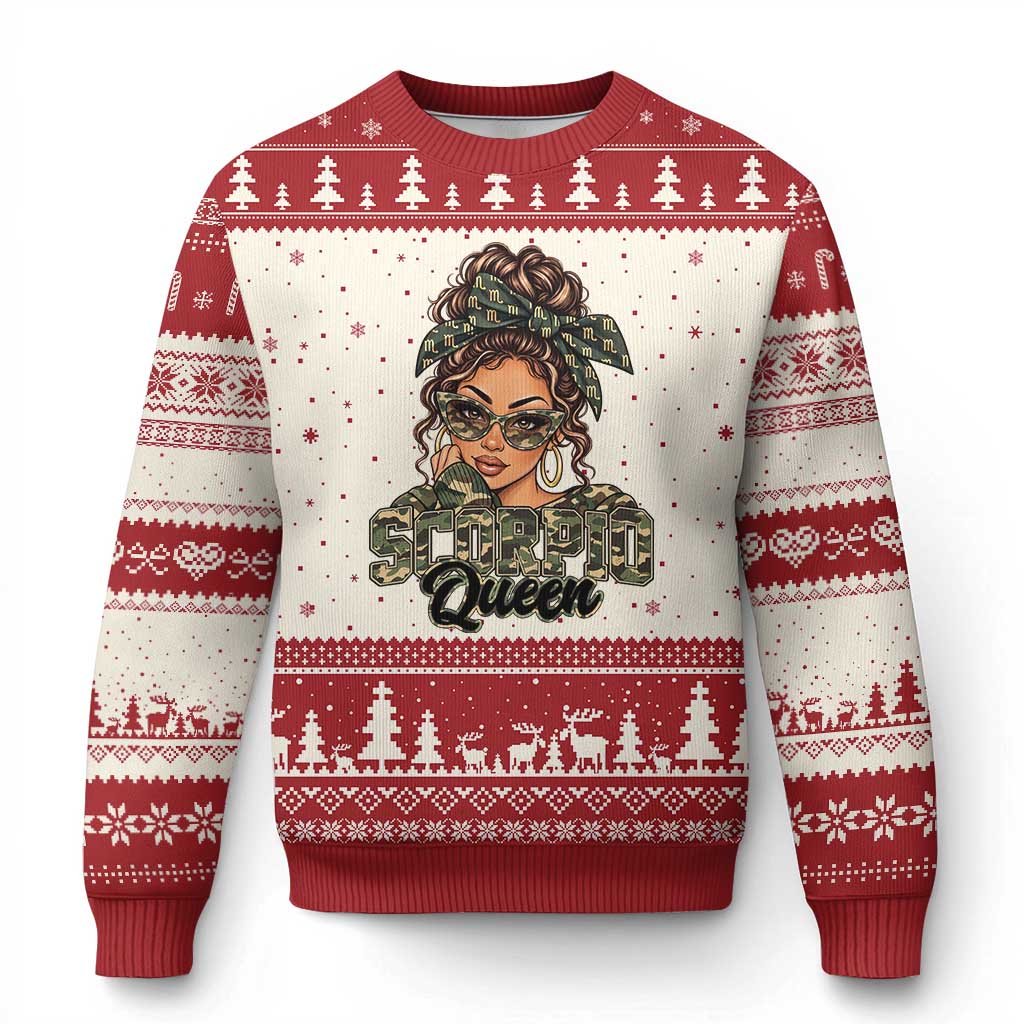 Scorpio Queen Ugly Christmas Sweater November Birthdays Camo Zodiac Astrology Horoscope Gift